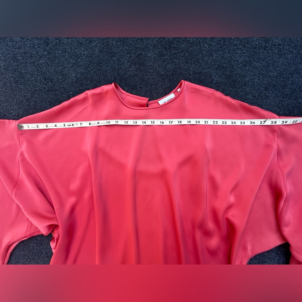 St. John Liquid Satin Blouse with Dramatic  Sleeves Crystal Buttons Coral Large - Picture 14 of 16